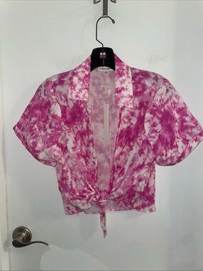 NWT For Love & Lemons medium  100% bamboo Pink Tie Die crop Tie front shirt Top